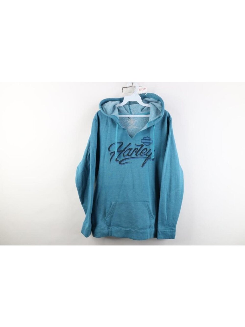 Y2K Harley Davidson Womens Size XL Spell Out Script Hoodie Sweatshirt Blue